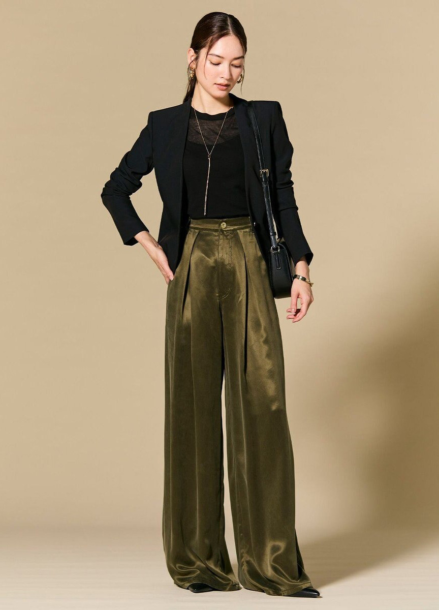 質感打褶高腰寬褲